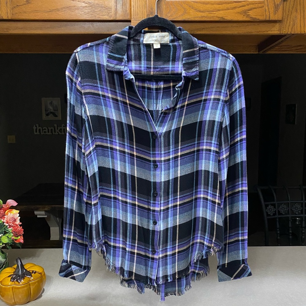 Cloth & Stone Black, Blue & Purple Plaid Shirt